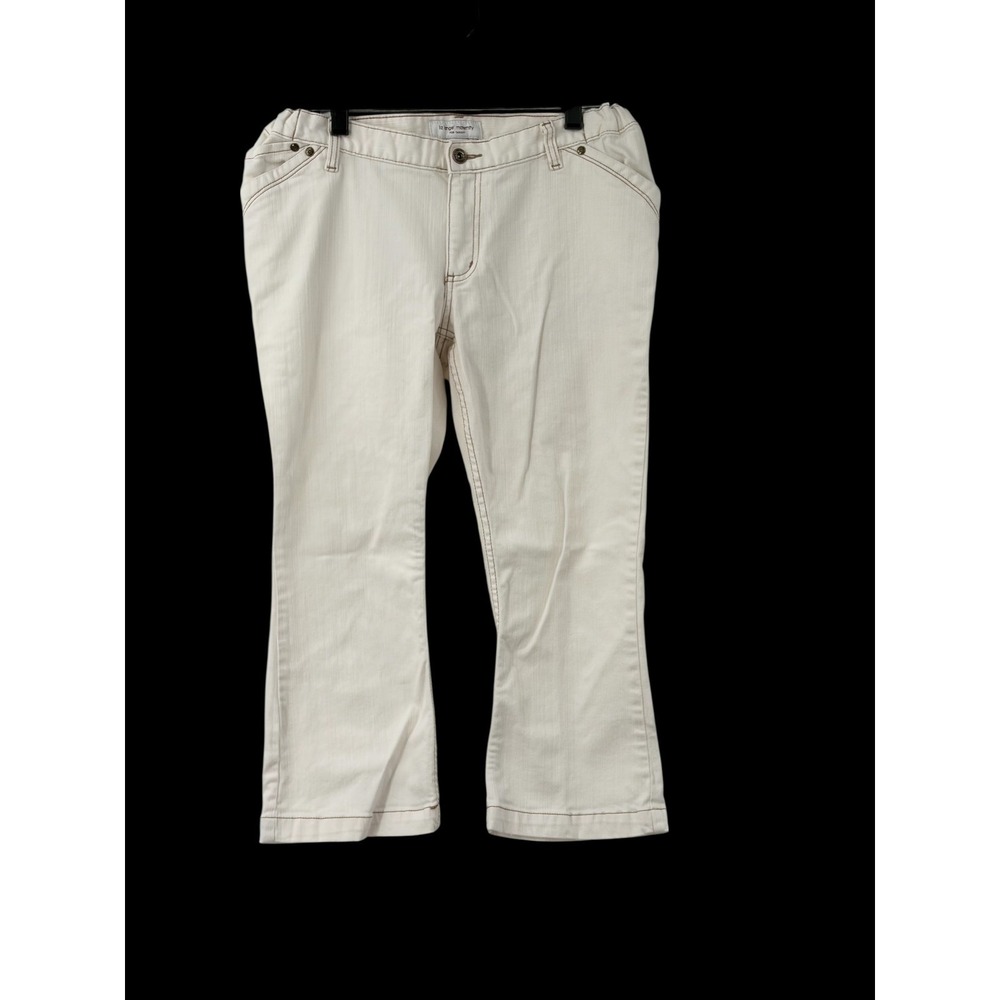 Liz Lange Maternity Target Off White Denim Crop Jeans Elastic Waist Size 6 FLAW